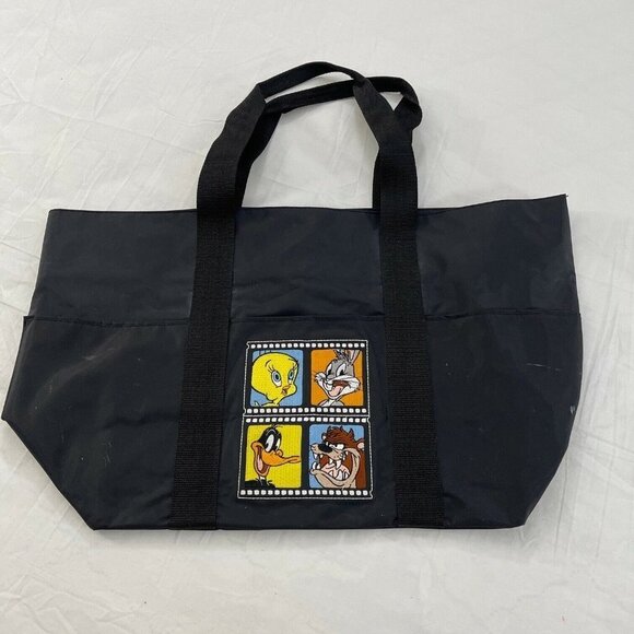 Warner Bros LOONEY TUNES black zip tote travel bag Tweety Bugs Bunny Daffy Duck - Picture 1 of 6